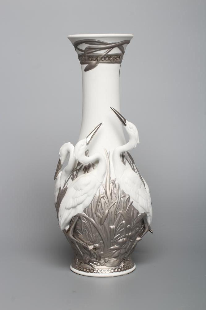 A LLADRO UNGLAZED PARIAN "HERON'S REALM" VASE Image