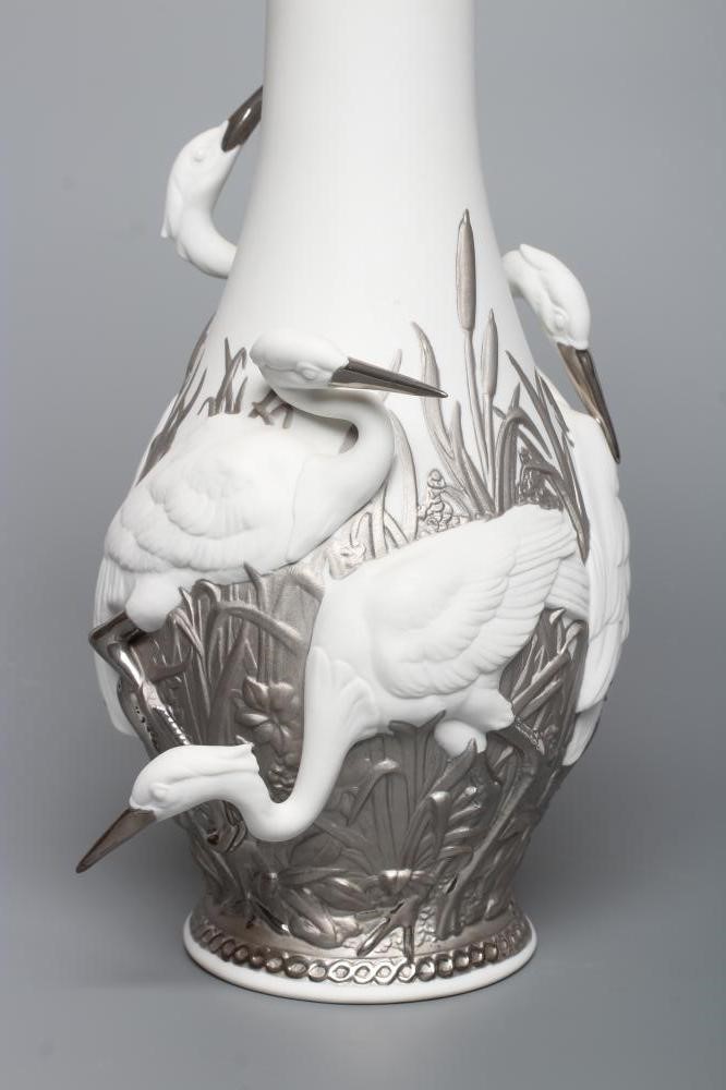 A LLADRO UNGLAZED PARIAN "HERON'S REALM" VASE Image