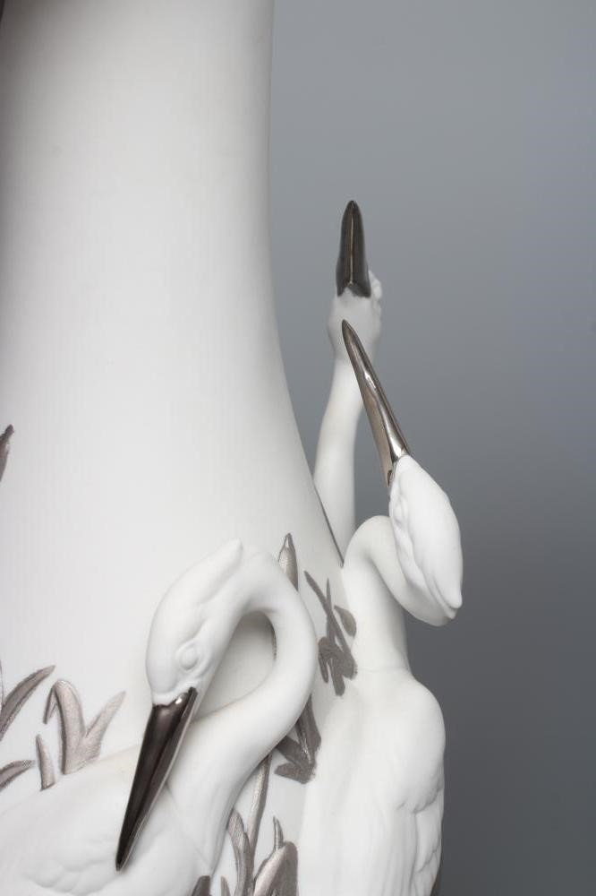 A LLADRO UNGLAZED PARIAN "HERON'S REALM" VASE Image