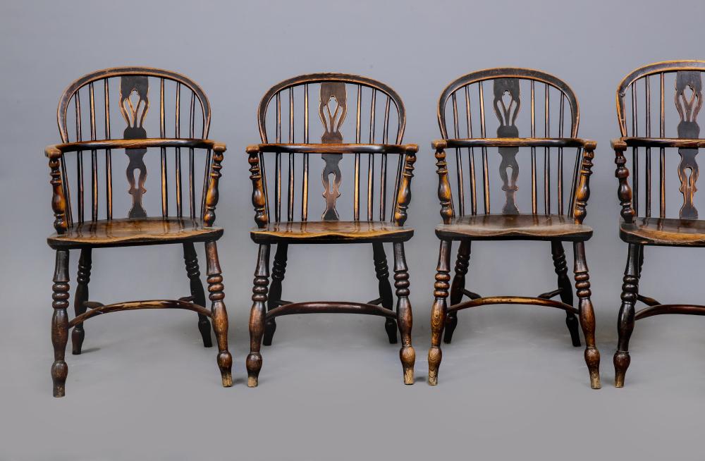A MATCHED SET OF FOUR WINDSOR ARMCHAIRS Image