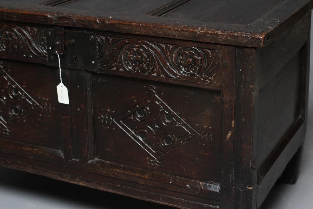 A JOINED OAK PANELLED COFFER Image