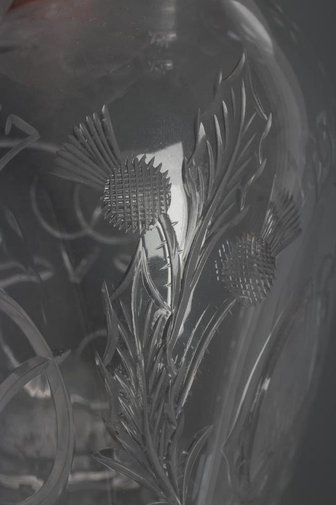 OF ROYAL INTEREST - A Stevens & Williams triangular decanter with crown stopper Image