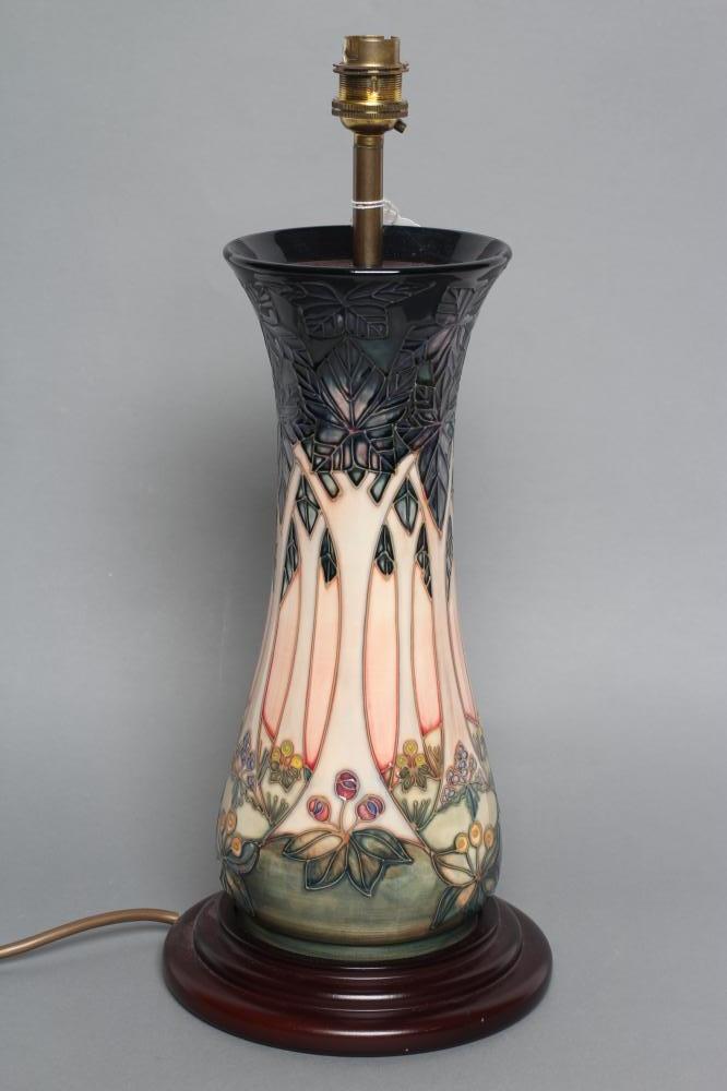 A MOORCROFT POTTERY CLUNY TREES PATTERN ELECTRIC TABLE LAMP BASE Image