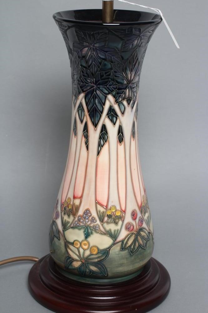 A MOORCROFT POTTERY CLUNY TREES PATTERN ELECTRIC TABLE LAMP BASE Image