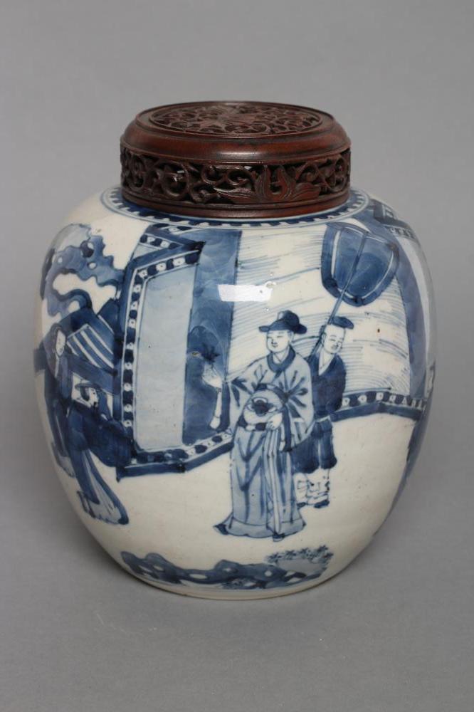 A CHINESE PORCELAIN JAR of rounded cylindrical form Image