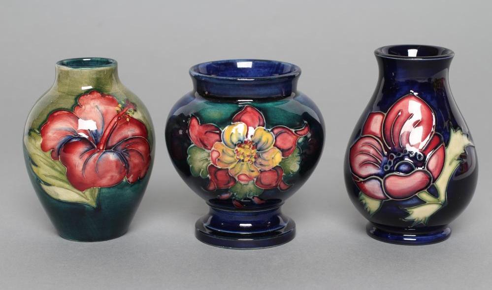 Three moorcroft pottery small vases Hartleys Auctioneers & Valuers