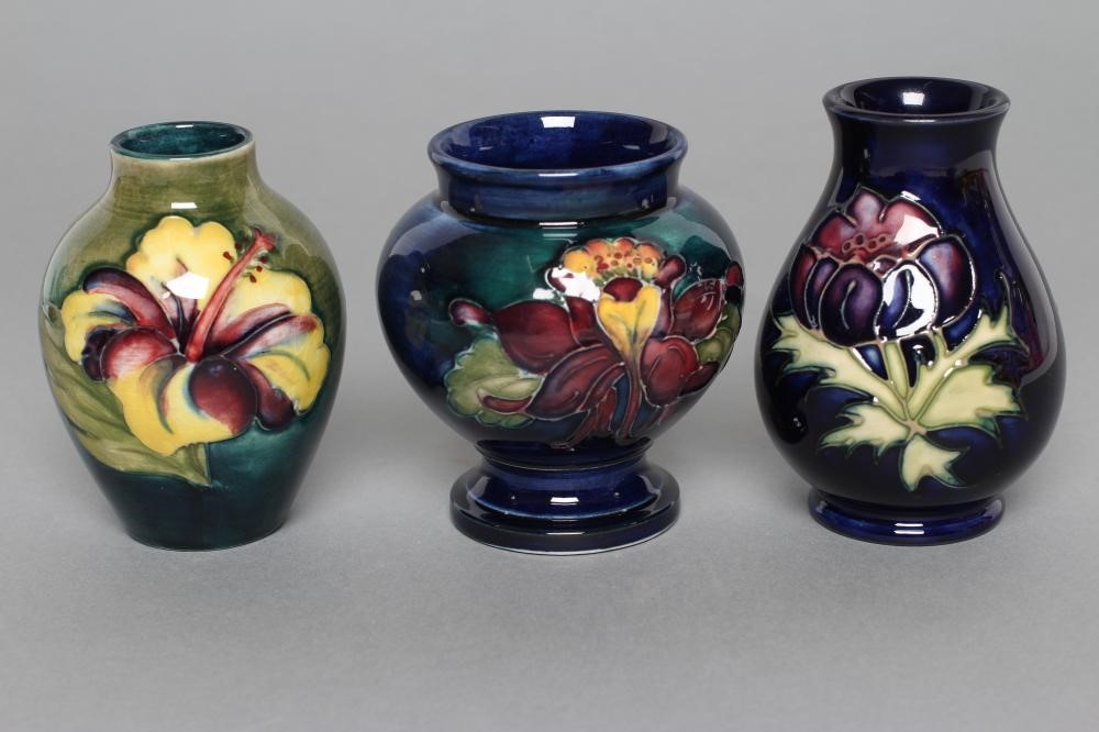 THREE MOORCROFT POTTERY SMALL VASES Image