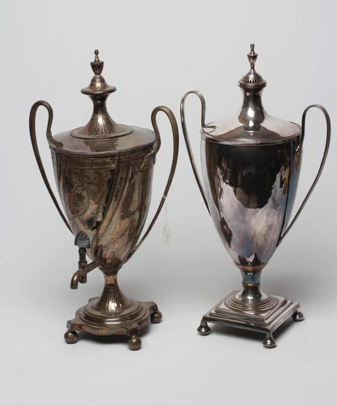 A REGENCY PLATED ON COPPER TEA URN with swept lift-off cover Image