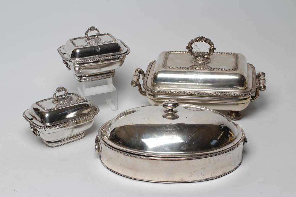 An old sheffield plate two handled entree dish Hartleys Auctioneers