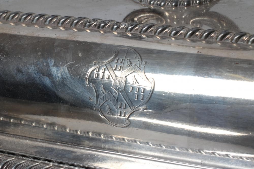 An old sheffield plate two handled entree dish Hartleys Auctioneers