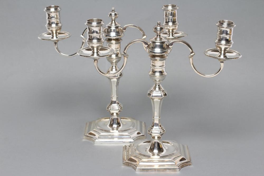 A PAIR OF GEORGE I STYLE SILVER TWO BRANCH CANDELABRA Image