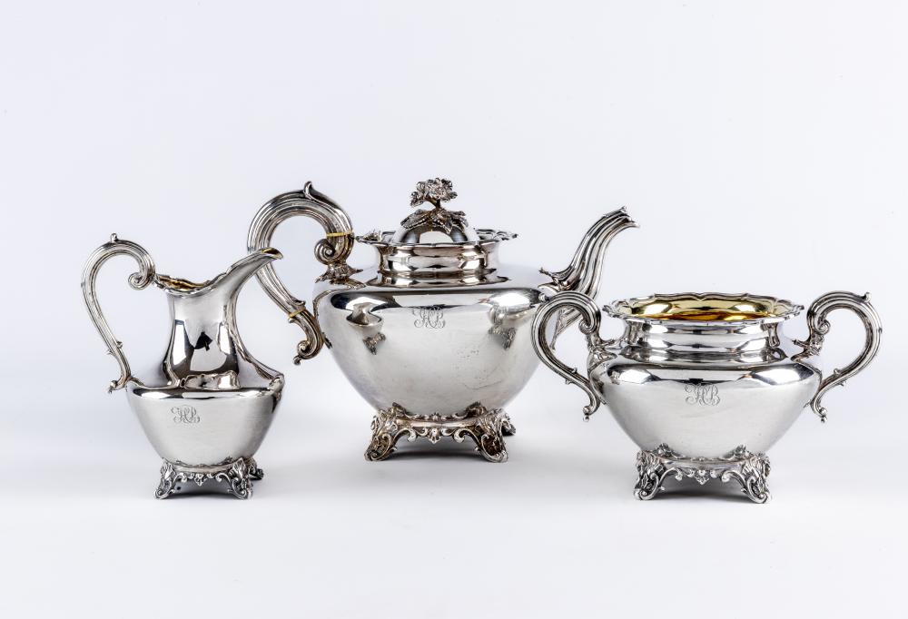 A COMPOSITE VICTORIAN SILVER THREE PIECE TEA SERVICE Image