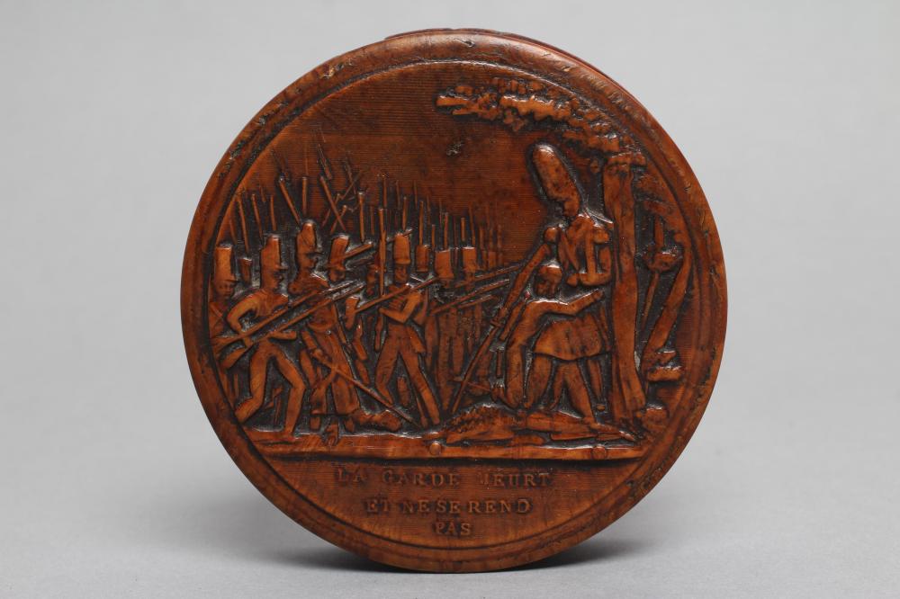 A NAPOLEONIC BOX & COVER of turned and pressed burr maple and tortoiseshell construction Image