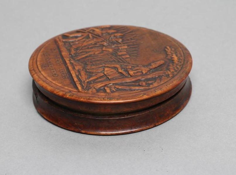 A NAPOLEONIC BOX & COVER of turned and pressed burr maple and tortoiseshell construction Image