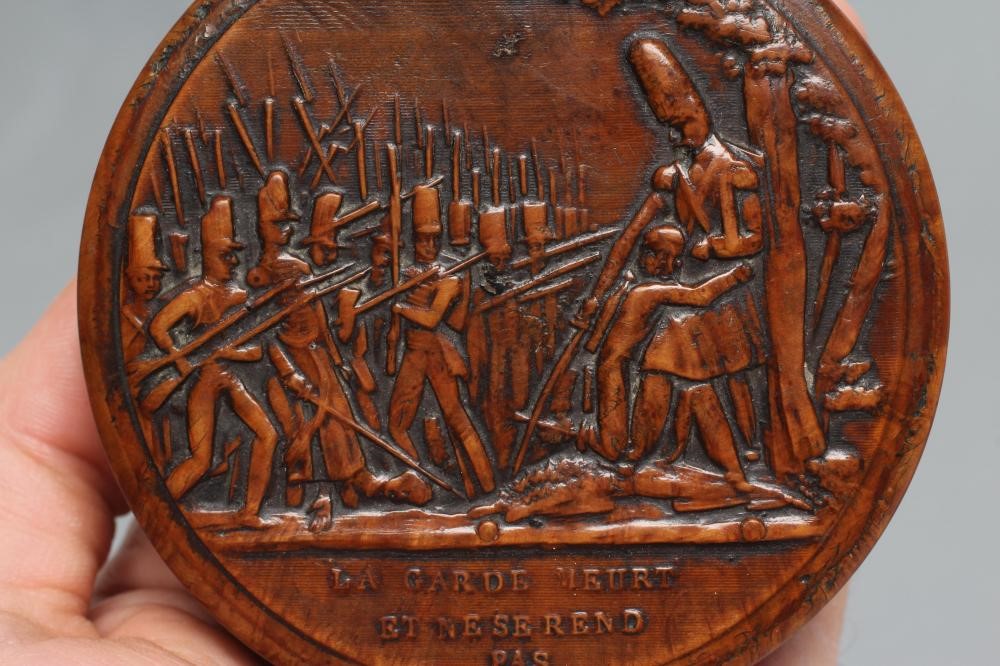 A NAPOLEONIC BOX & COVER of turned and pressed burr maple and tortoiseshell construction Image