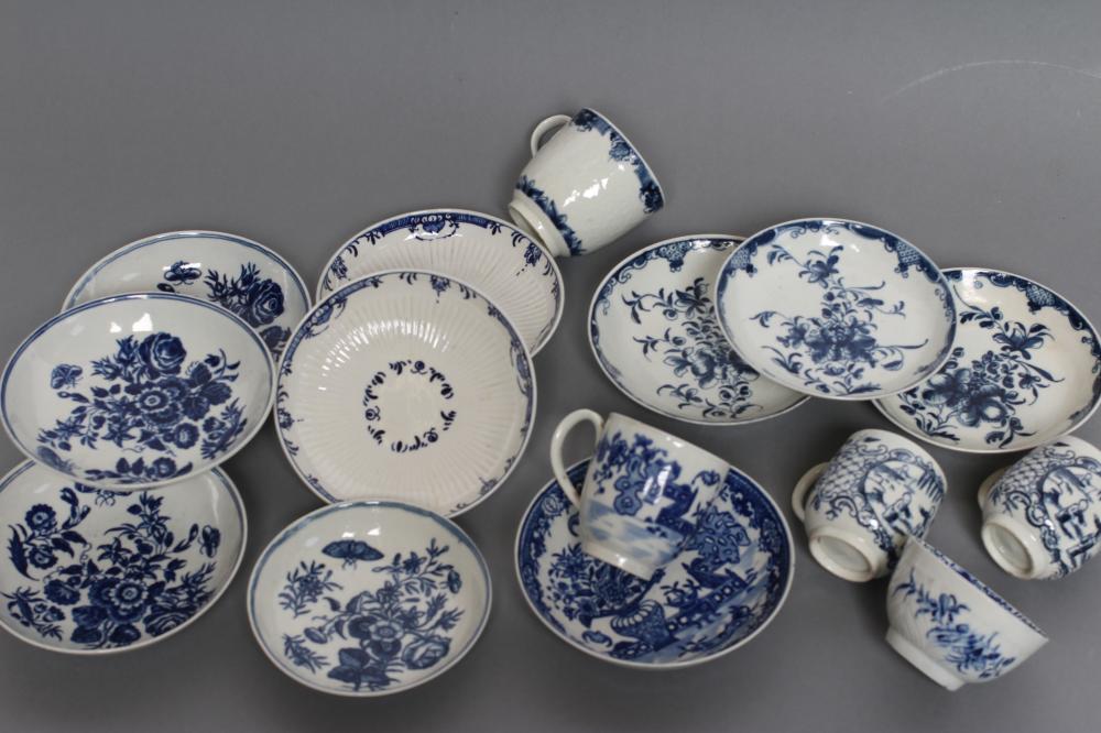 A COLLECTION OF FIRST PERIOD WORCESTER BLUE AND WHITE PORCELAIN Image