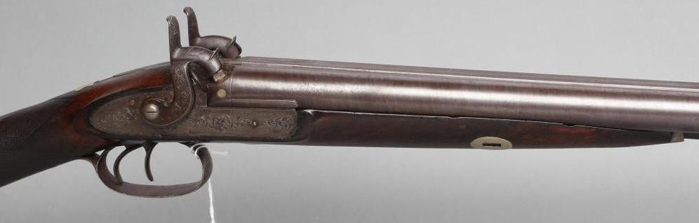 A T & W HARRISON OF CARLISLE 12 BORE PERCUSSION DOUBLE BARRELLED SHOTGUN Image