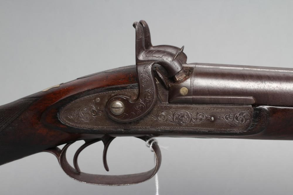 A T & W HARRISON OF CARLISLE 12 BORE PERCUSSION DOUBLE BARRELLED SHOTGUN Image