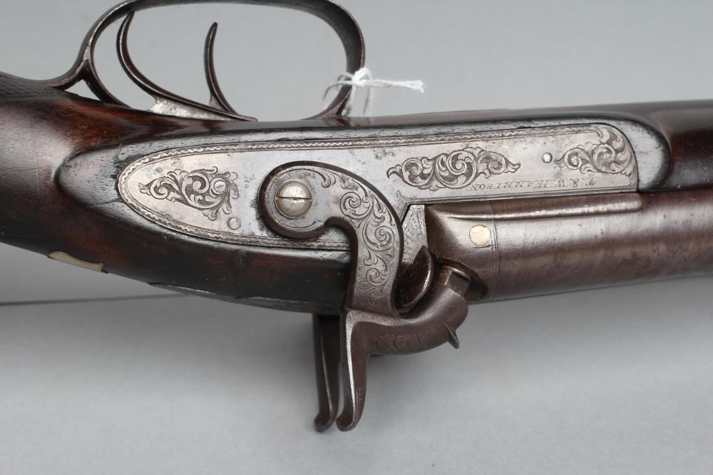 A T & W HARRISON OF CARLISLE 12 BORE PERCUSSION DOUBLE BARRELLED SHOTGUN Image