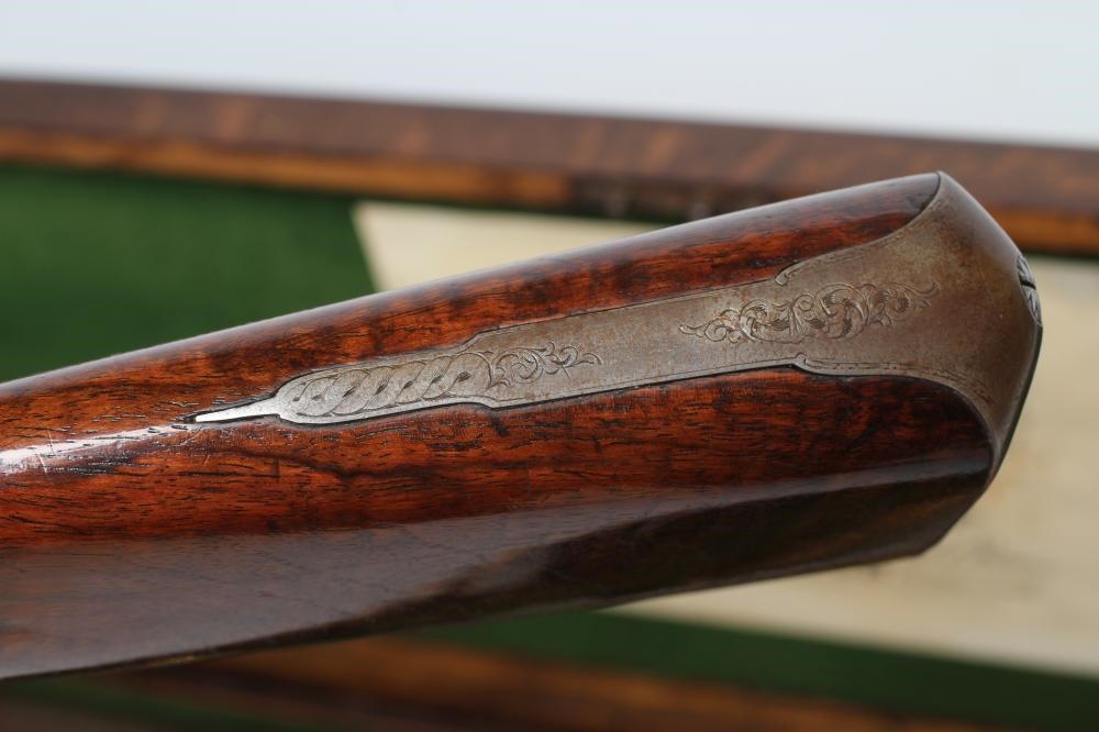 A HOLLIS & SHEATH 12 BORE DOUBLE BARRELLED PERCUSSION SHOTGUN Image