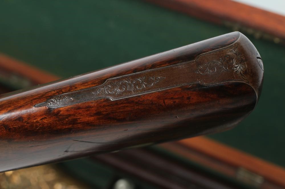 A THOMAS HILL OF DUNSE 14 BORE DOUBLE BARRELLED PERCUSSION SHOTGUN Image