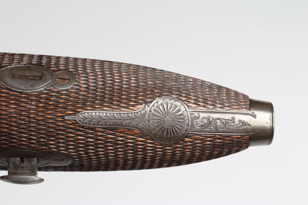 A THOMAS HILL OF DUNSE 14 BORE DOUBLE BARRELLED PERCUSSION SHOTGUN Image