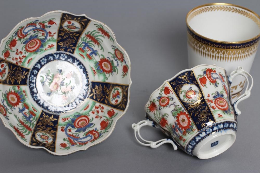 A FIRST PERIOD WORCESTER PORCELAIN WHEAT SHEAF CHOCOLATE CUP AND SAUCER Image