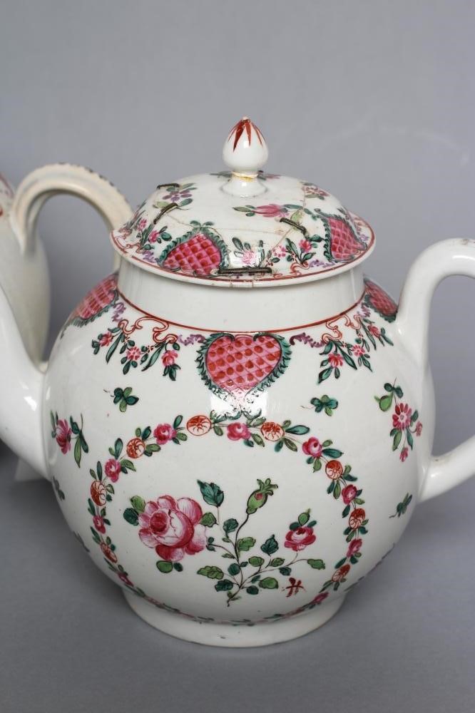 TWO LOWESTOFT PORCELAIN TEAPOTS AND COVERS Image
