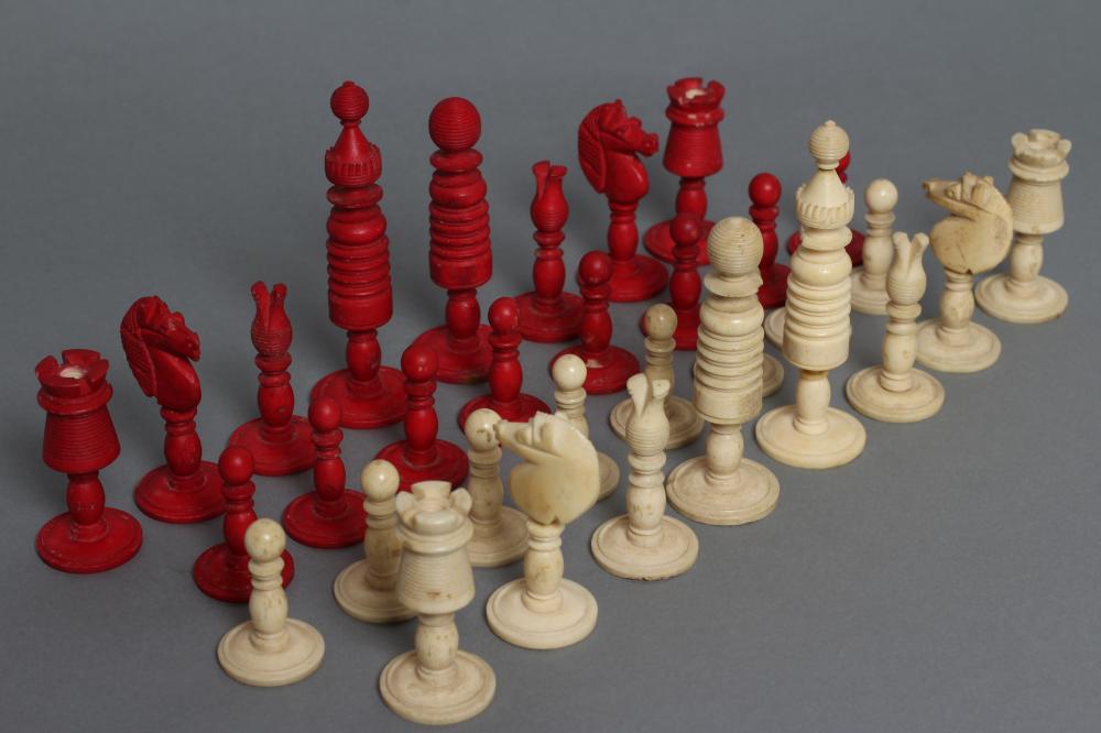 AN INDIAN TURNED BONE SMALL CHESS SET Image