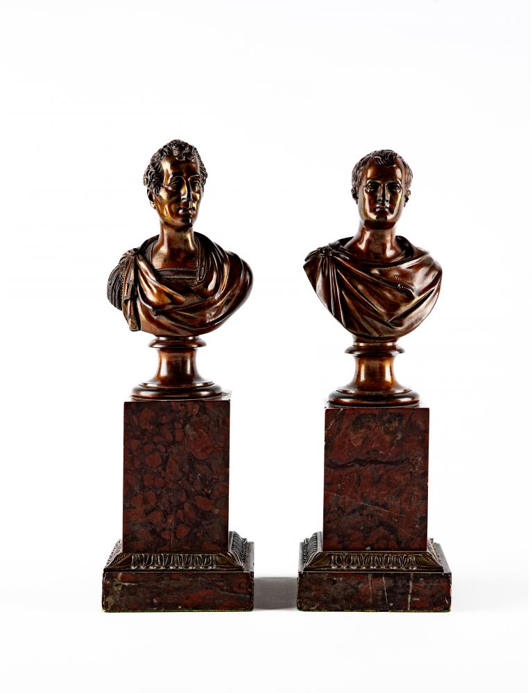 A PAIR OF BRONZE BUSTS of Napoleon Bonaparte and The Duke of Wellington Image