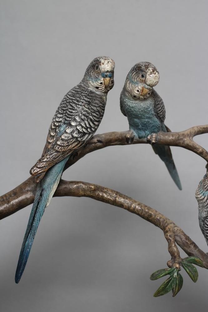 AN ART DECO COLD PAINTED BRONZE TRIO OF BUDGERIGARS Image