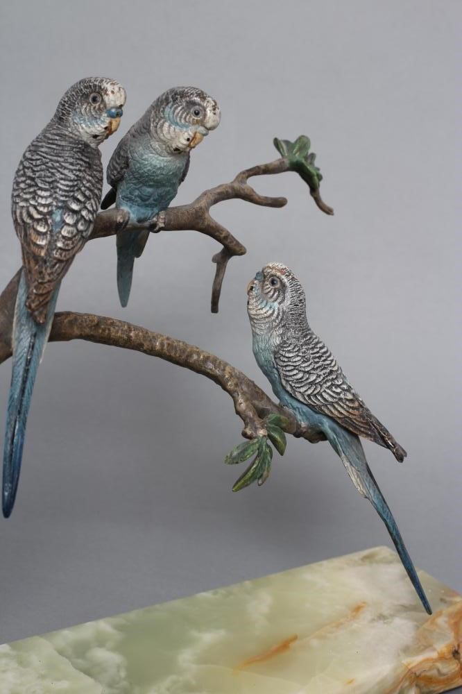 AN ART DECO COLD PAINTED BRONZE TRIO OF BUDGERIGARS Image