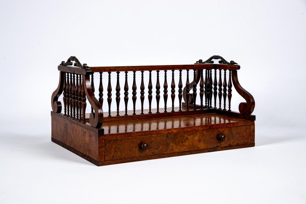 A REGENCY ROSEWOOD AND BURR WALNUT BOOK CARRIER in the manner of Gillow Image
