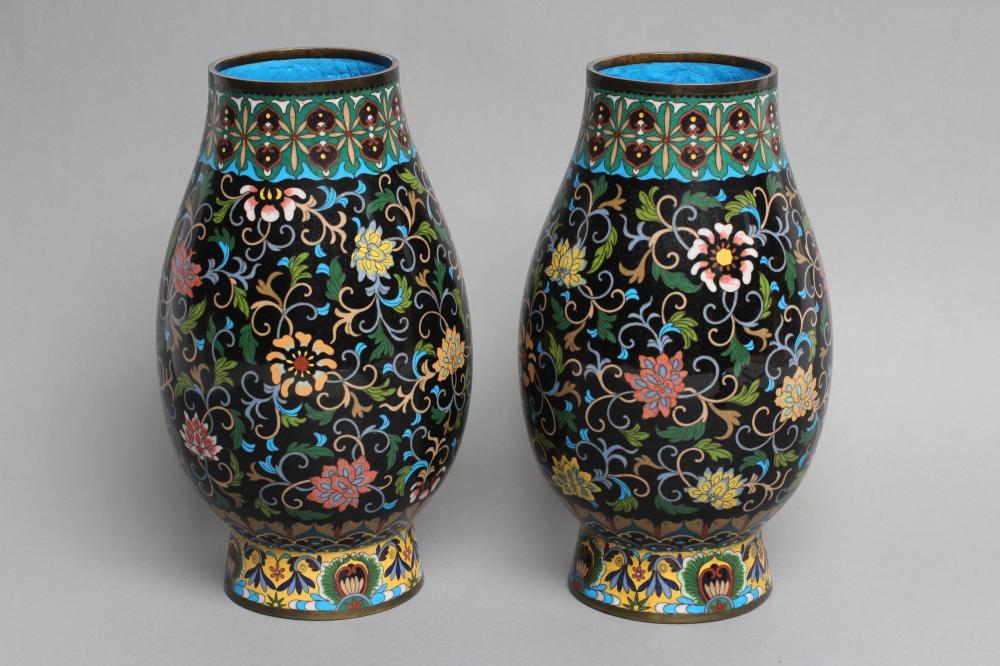 A PAIR OF CHINESE CLOISONNE ENAMEL VASES of baluster form Image