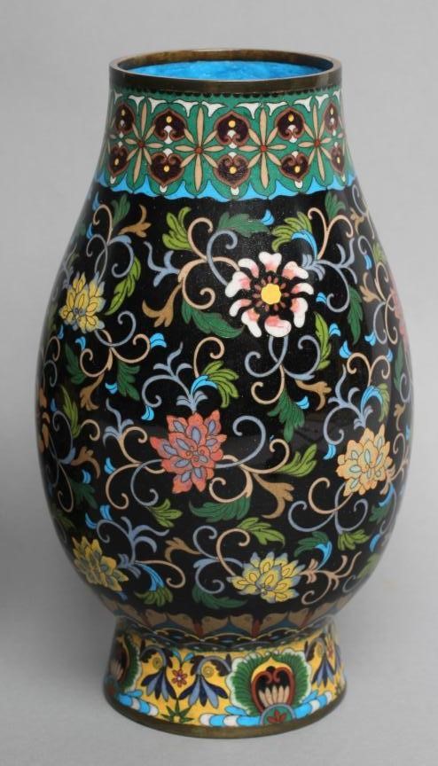 A PAIR OF CHINESE CLOISONNE ENAMEL VASES of baluster form Image