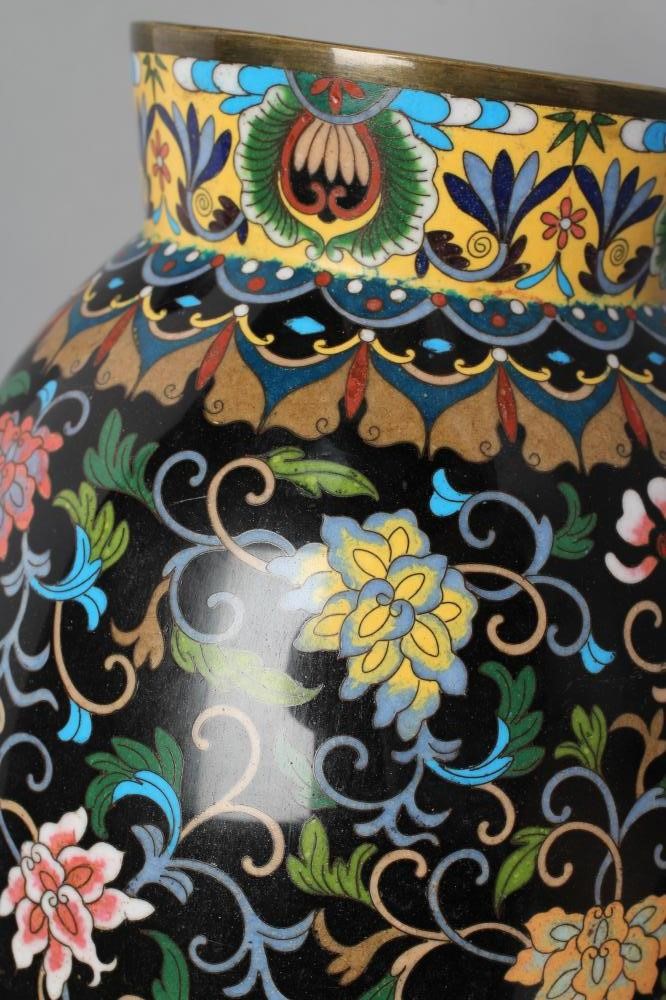 A PAIR OF CHINESE CLOISONNE ENAMEL VASES of baluster form Image