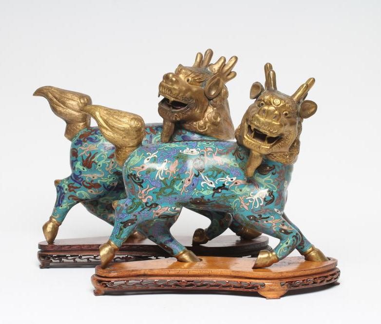A PAIR OF CHINESE CLOISONNE ENAMEL KYLIN Image