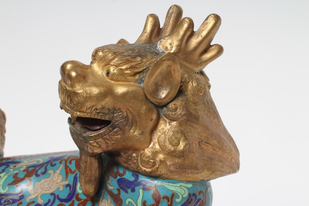 A PAIR OF CHINESE CLOISONNE ENAMEL KYLIN Image