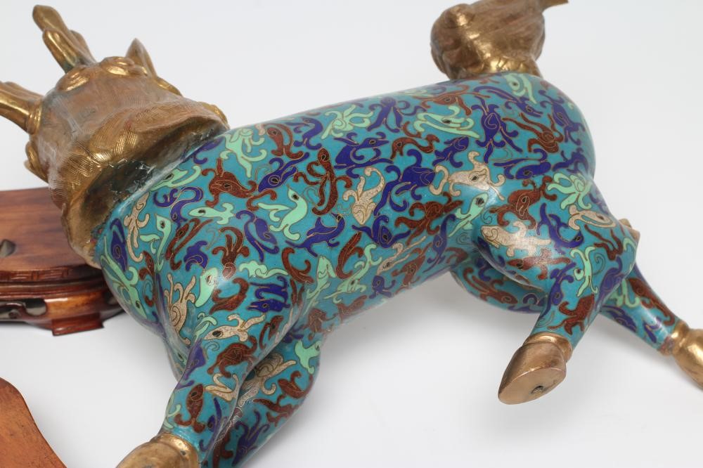 A PAIR OF CHINESE CLOISONNE ENAMEL KYLIN Image