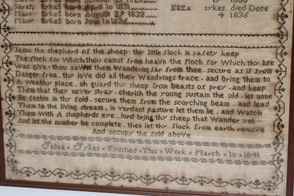 AN EARLY VICTORIAN FAMILY SAMPLER commemorating the marriage of William and Mary Sykes Image