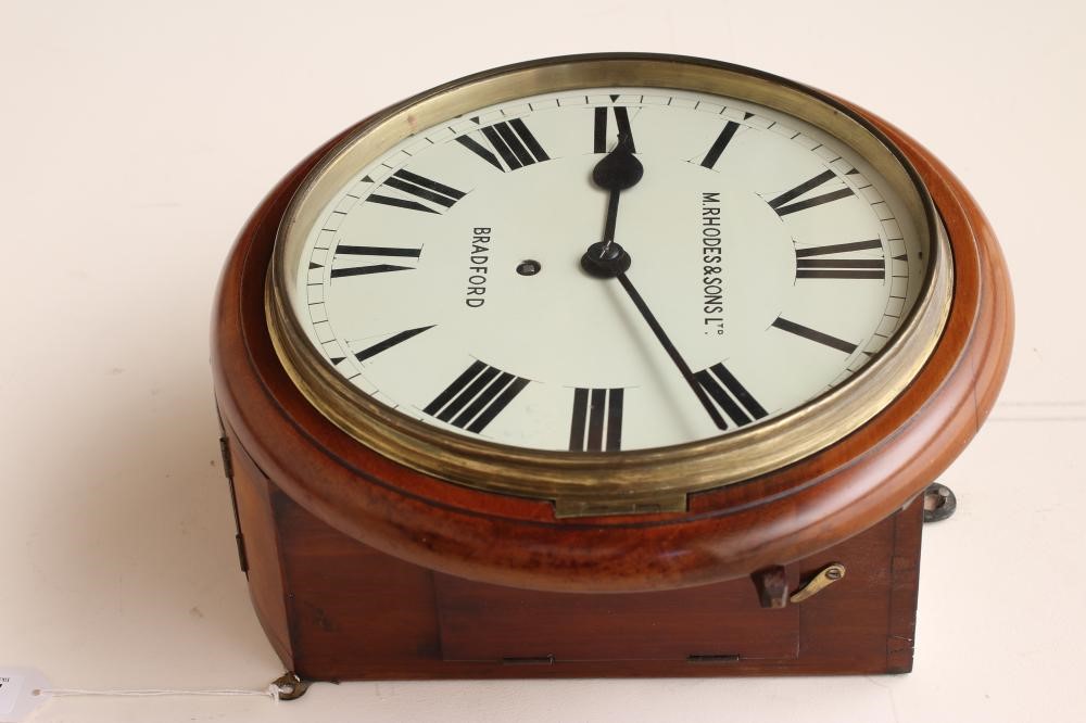 A MAHOGANY WALL TIME PIECE signed M. Rhodes & Sons Ltd Image