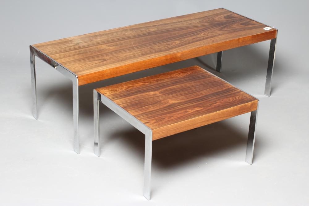 A MERROW ASSOCIATES ROSEWOOD AND CHROME COFFEE TABLE Image