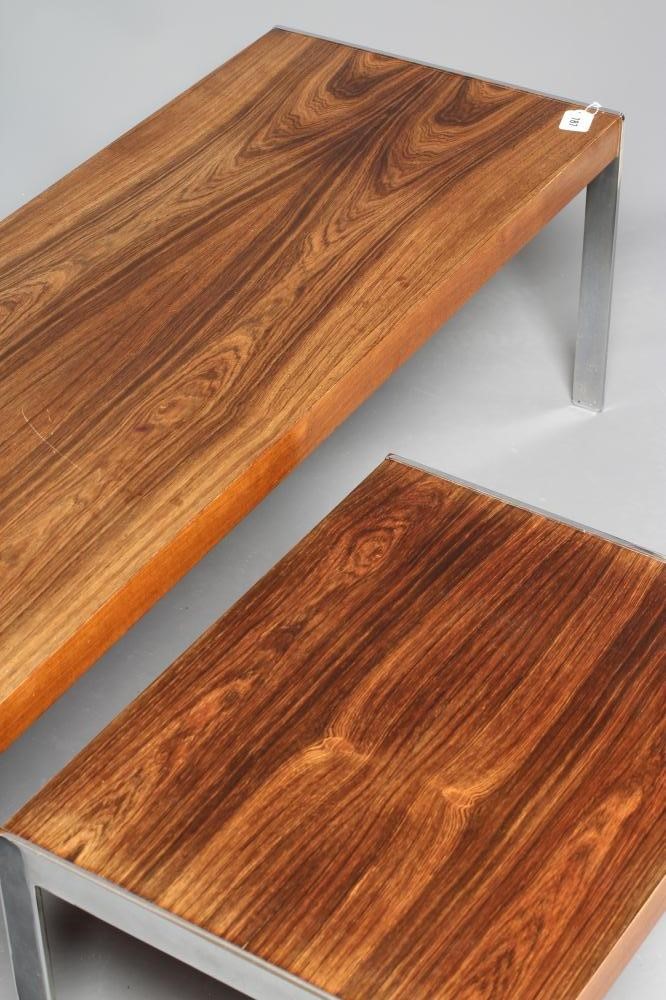 A MERROW ASSOCIATES ROSEWOOD AND CHROME COFFEE TABLE Image