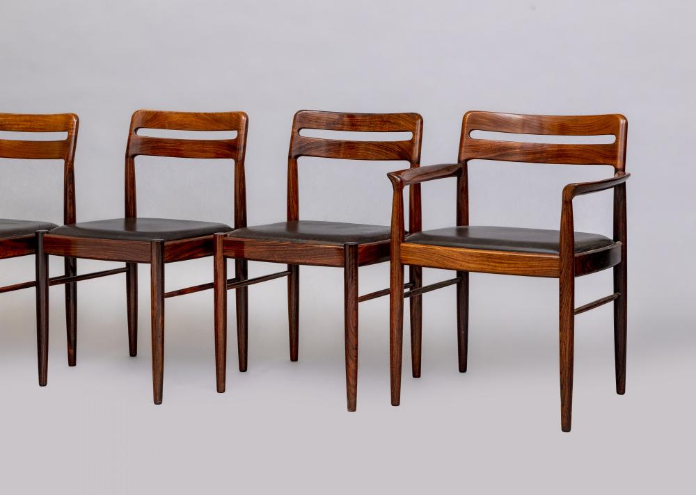 H.W.KLEIN FOR BRAMIN- A ROSEWOOD DINING TABLE AND CHAIRS Image