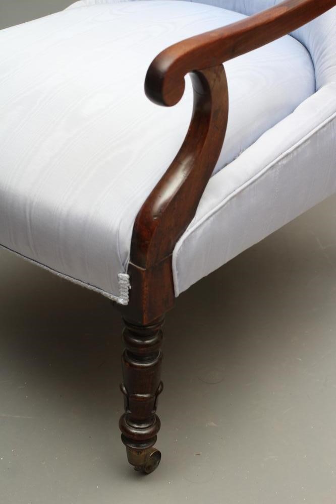 A WILLIAM IV MAHOGANY SHOW FRAME ARMCHAIR button upholstered in powder blue watered silk Image