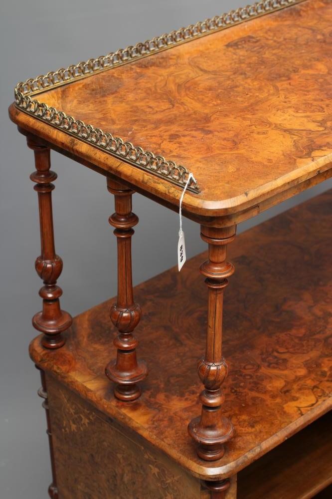 A VICTORIAN BURR WALNUT TWO TIER BUFFET with foliate marquetry sprays linked by stringing Image