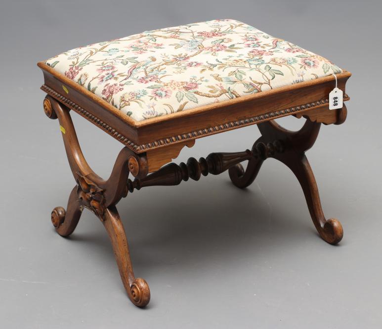 A ROSEWOOD X FRAMED STOOL Image