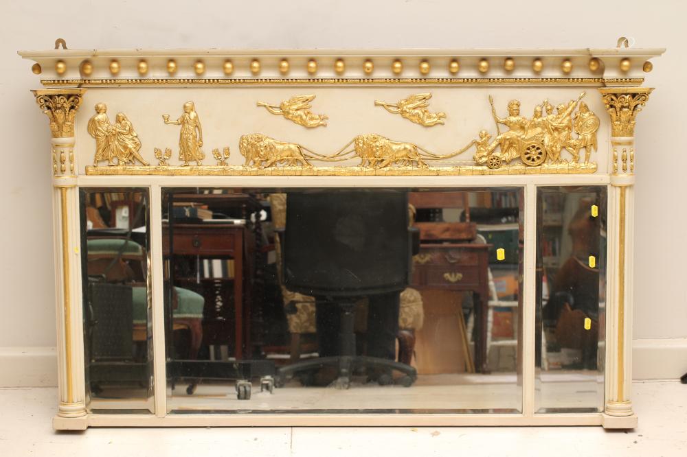 A REGENCY PAINTED AND PARCEL GILT TRIPLE PLATE OVERMANTEL MIRROR Image