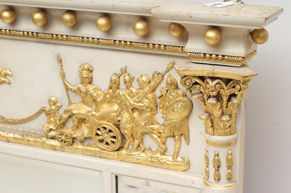 A REGENCY PAINTED AND PARCEL GILT TRIPLE PLATE OVERMANTEL MIRROR Image