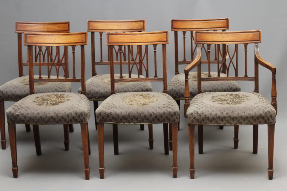 A SET OF SIX GEORGIAN MAHOGANY DINING CHAIRS of Sheraton type Image